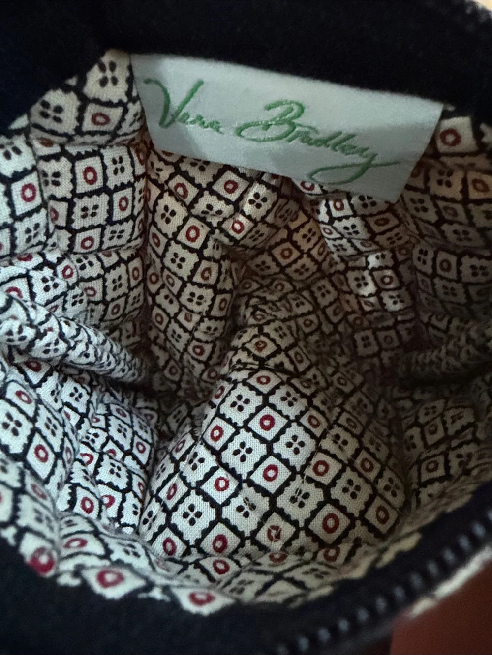 Vera Bradley Quilted Black Wristlet with Red and Cream Accents